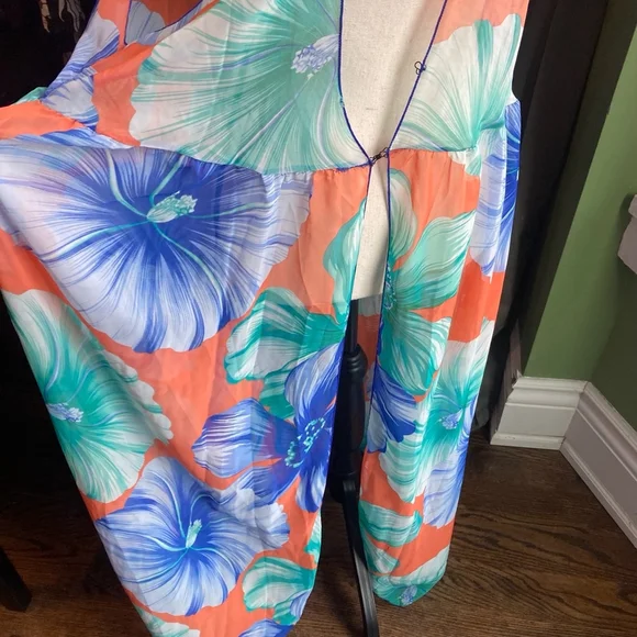 Women's bathing suit sheer cover RESORT by Chuck A. Size L Orange Floral - Picture 4 of 13
